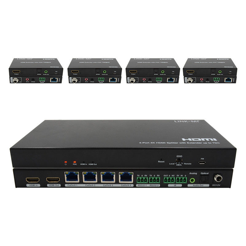 70M 1x4 4K HDMI Splitter Extender พร้อมออดิโอเอ็กซ์ทราค 1x4 Hdmi Splitter Over Cat6