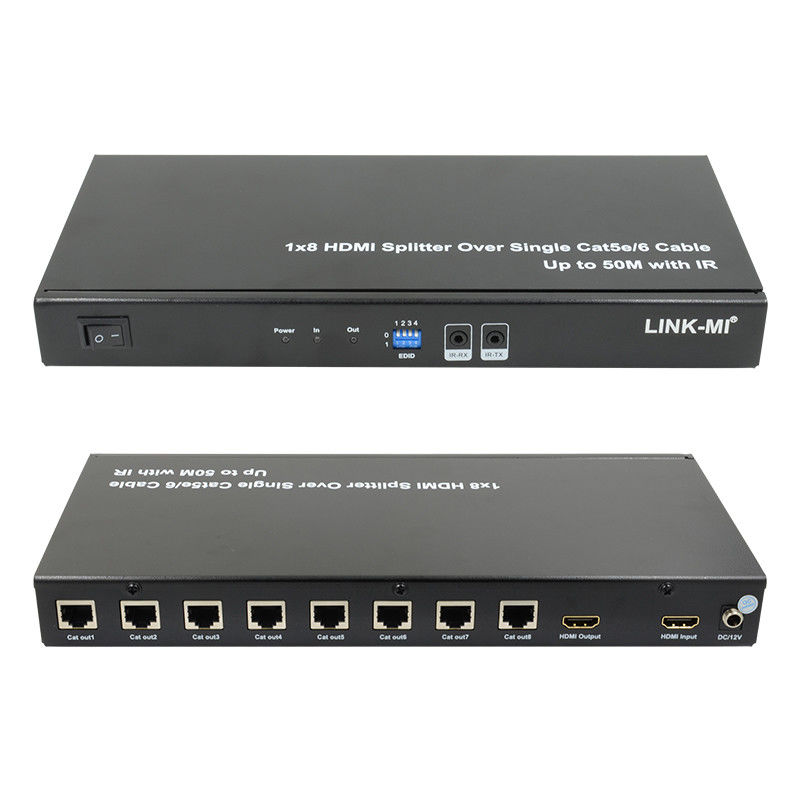 HDMI 50M 1X8 Splitter Over Cat5e 6 การสนับสนุนเคเบิล 3 มิติ IR 1080P 8 Port HDMI Splitter