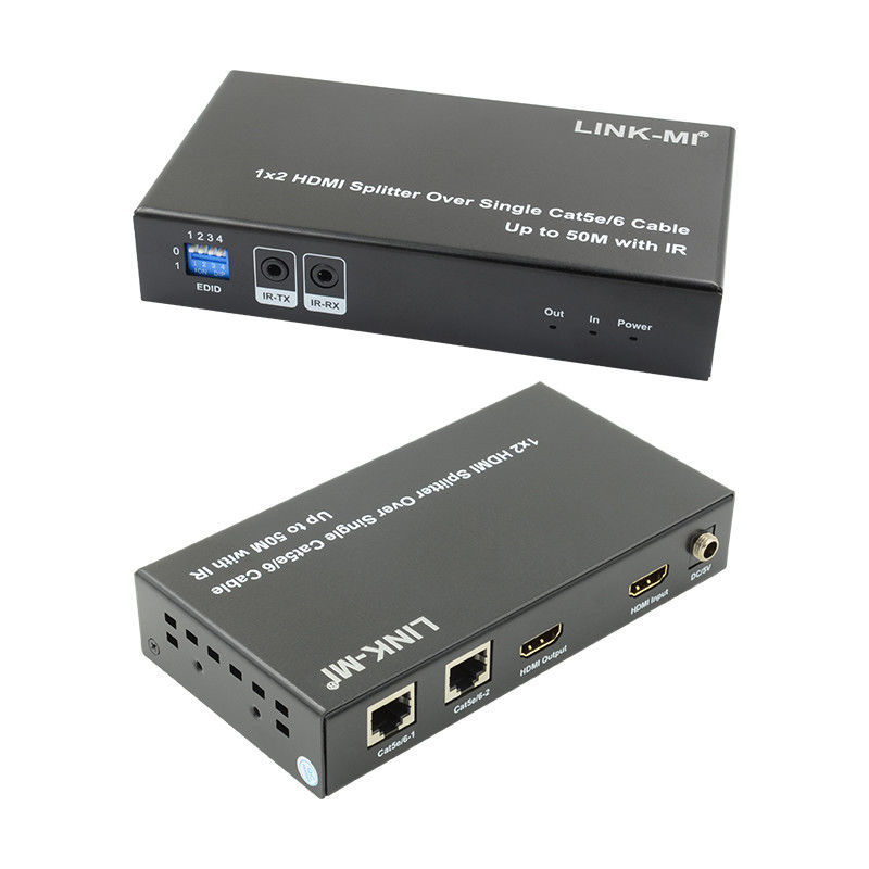 1X2 50M 4K HDMI Splitter Over Cat5e/6 สนับสนุนเคเบิล 3D IR Cascading สําหรับ 4 ชั้น