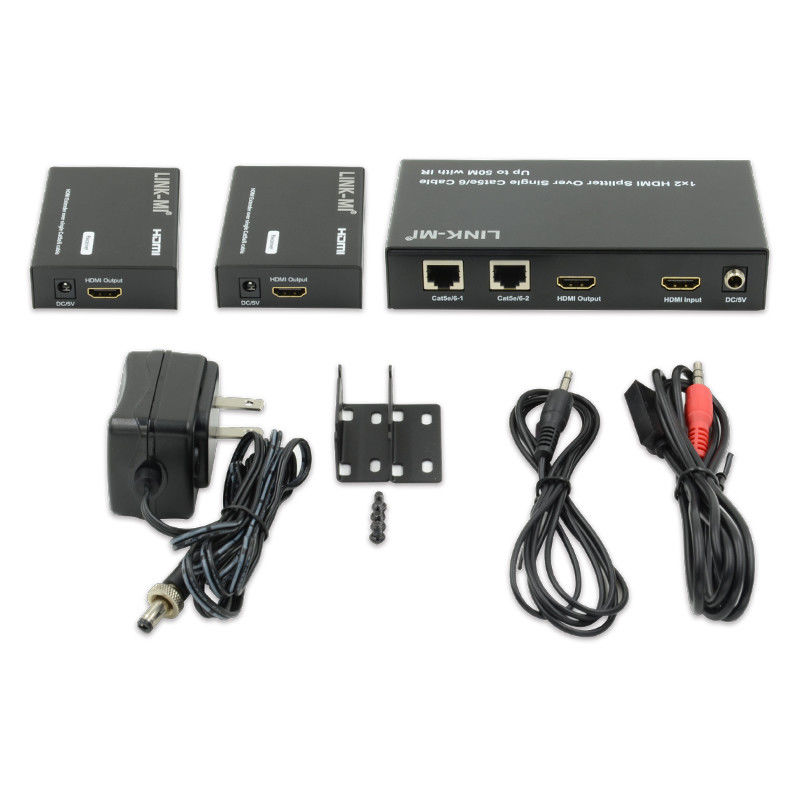 1X2 50M 4K HDMI Splitter Over Cat5e/6 สนับสนุนเคเบิล 3D IR Cascading สําหรับ 4 ชั้น