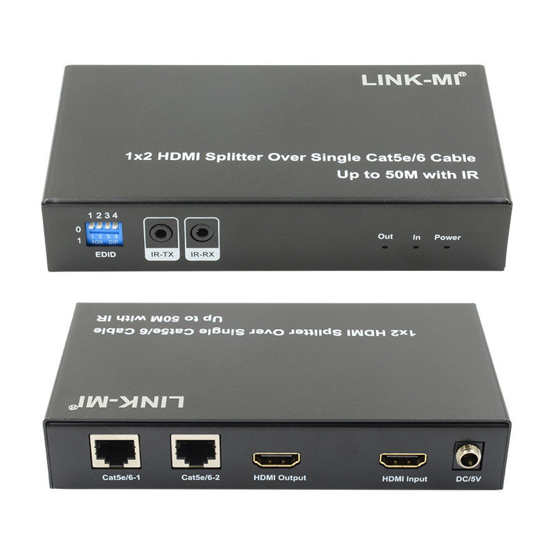 1X2 50M 4K HDMI Splitter Over Cat5e/6 สนับสนุนเคเบิล 3D IR Cascading สําหรับ 4 ชั้น