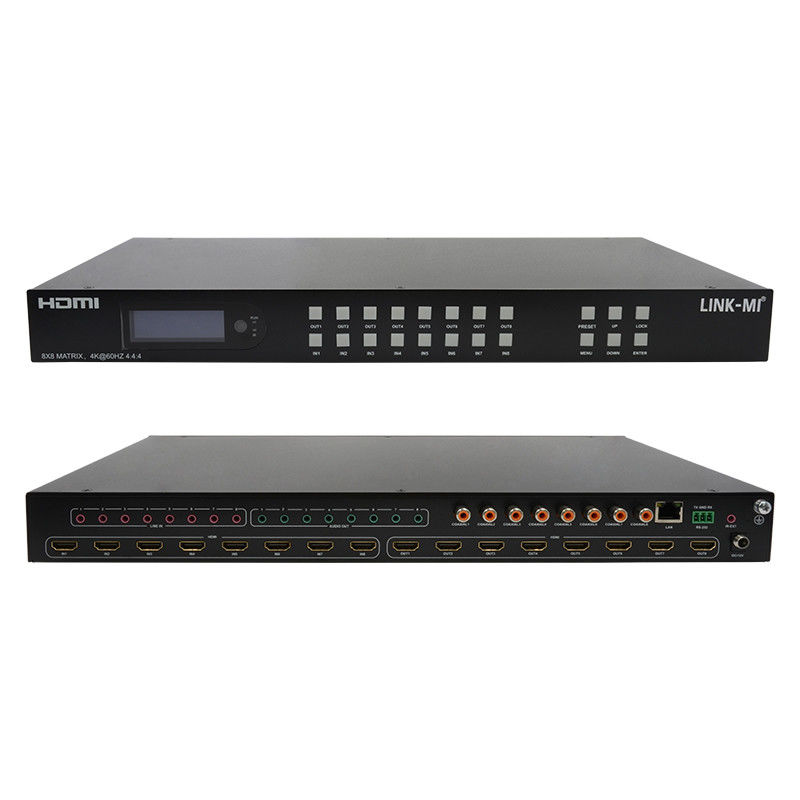 8x8 HDMI Matrix 4k Hdmi Switcher พร้อมการสนับสนุนการสกัดเสียงแบบแอนาล็อก 18Gbps HDR