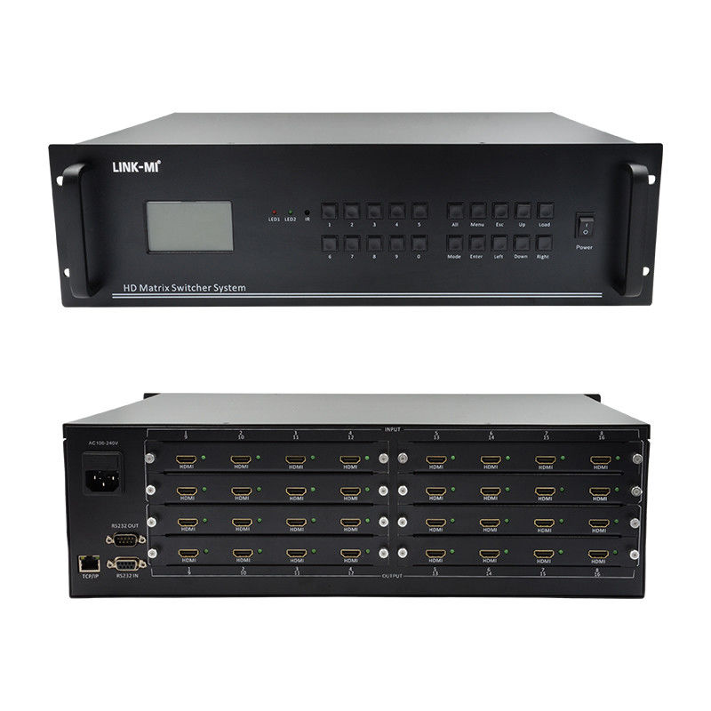 16 ใน 16 ออก HDMI แมทริกซ์ สวิตช์ 4K 16X16 วิดีโอ แมทริกซ์ การสนับสนุน VGA DVI SDI สัญญาณเข้า