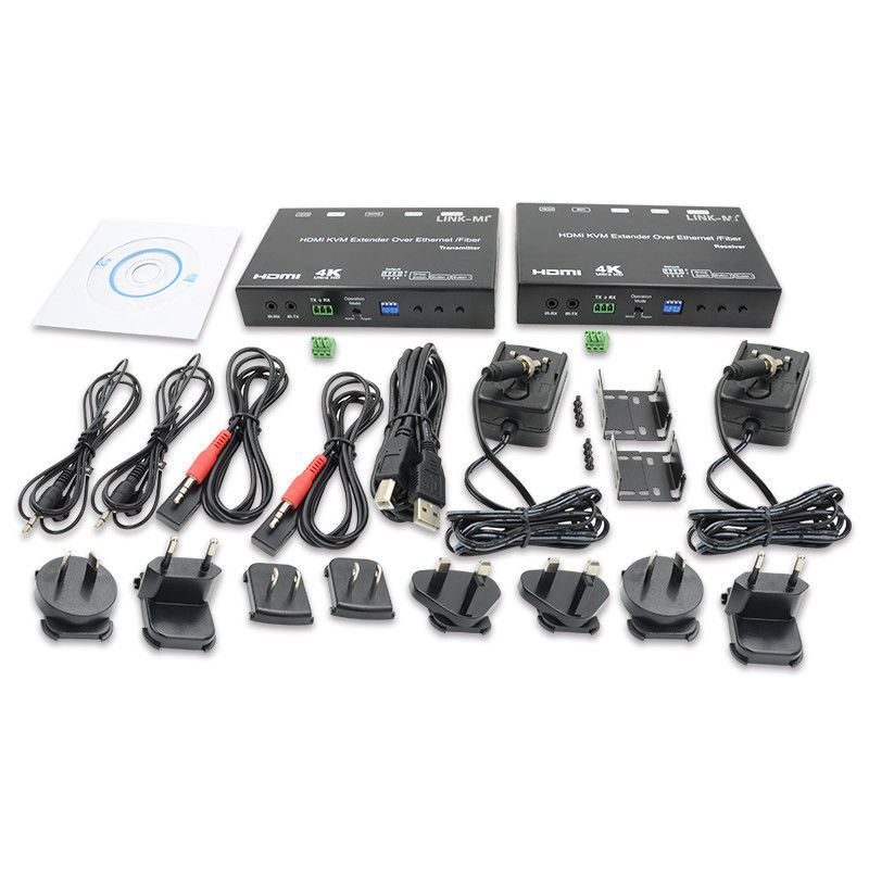 HDMI USB AV Over IP KVM Extender Over Fiber การสนับสนุน POE RS232 ยูนิคาสต์ มูลติคาสต์