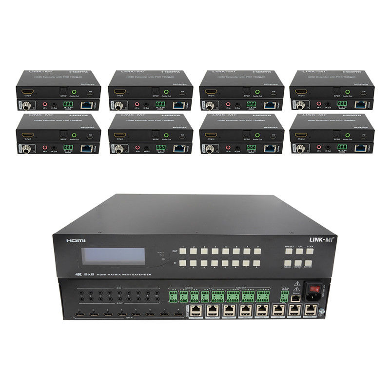 8X8 HDMI Matrix Extender สูงถึง 70m 8 HDMI Loop Out 4K60Hz HDMI สวิตช์วีดีโอ