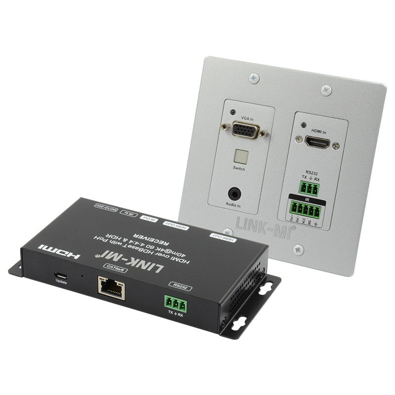 4K 40M HDBaseT HDMI+VGA Wallplate Extender Bi-Directional Wide Band IR RS232 ผ่านผ่าน