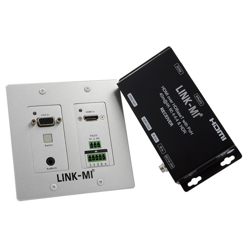 4K 40M HDBaseT HDMI+VGA Wallplate Extender Bi-Directional Wide Band IR RS232 ผ่านผ่าน