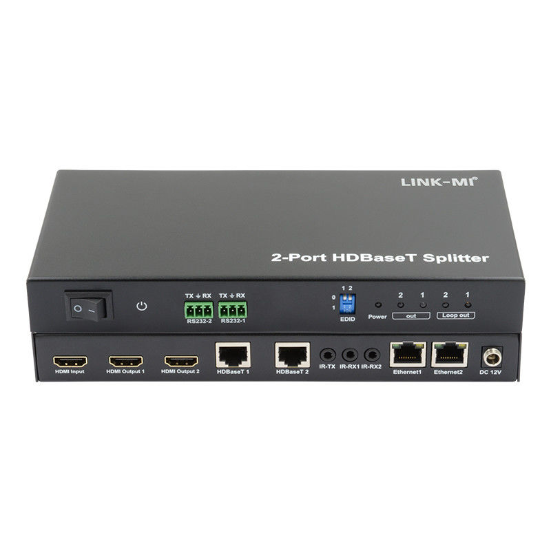 100m 1x2 HDBaseT Splitter กับ HDCP2.2 ความสอดคล้อง POC Ethernet และ RS232 Pass Through