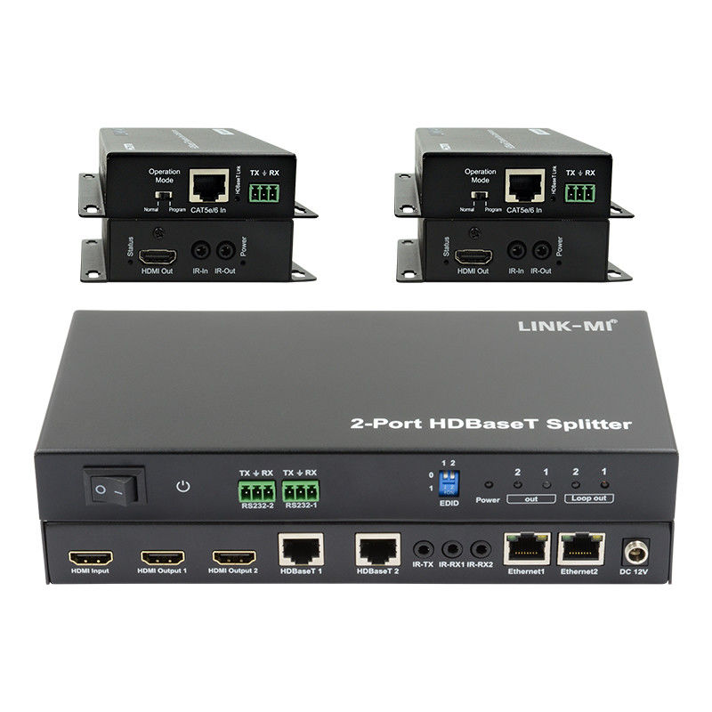 100m 1x2 HDBaseT Splitter กับ HDCP2.2 ความสอดคล้อง POC Ethernet และ RS232 Pass Through
