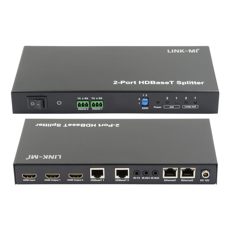 100m 1x2 HDBaseT Splitter กับ HDCP2.2 ความสอดคล้อง POC Ethernet และ RS232 Pass Through