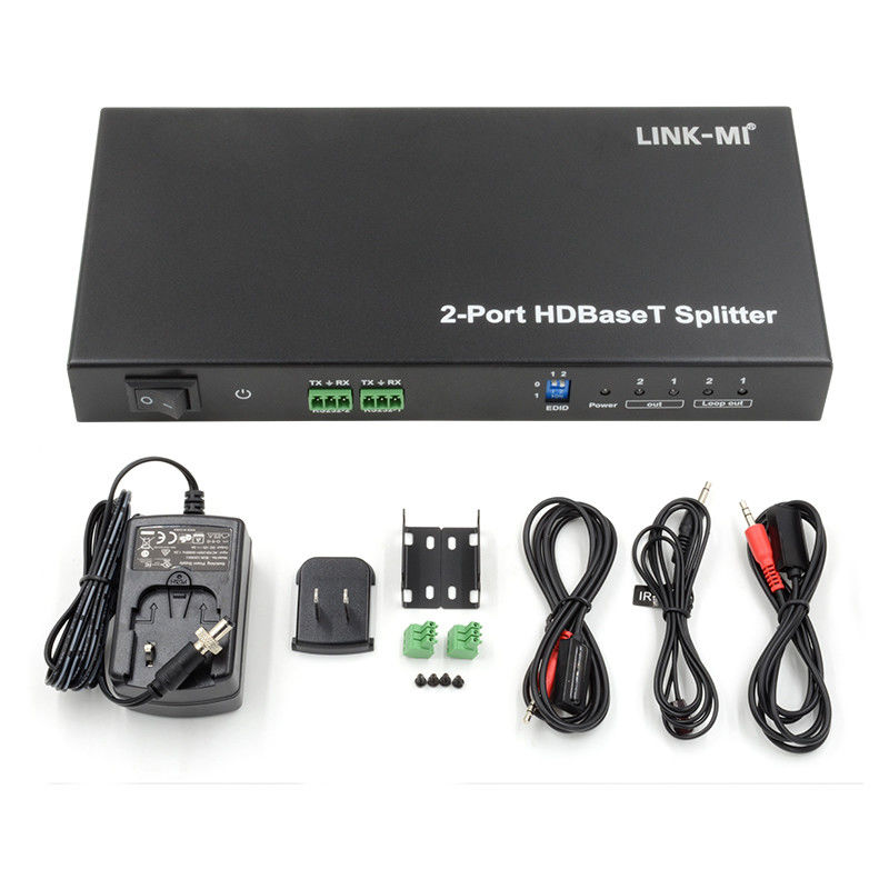 100m 1x2 HDBaseT Splitter กับ HDCP2.2 ความสอดคล้อง POC Ethernet และ RS232 Pass Through