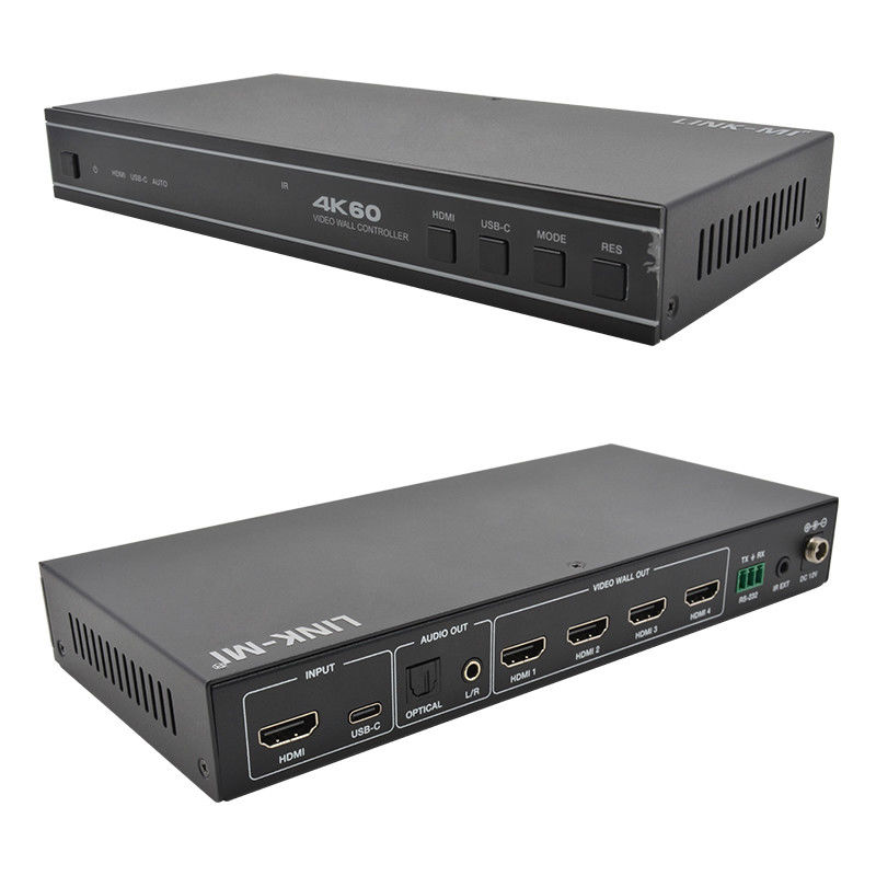 เครื่องควบคุมกําแพงวิดีโอ 1X4 HDMI ที่ใช้ได้ง่าย พร้อม USB-C Input Audio และสนับสนุน RS232