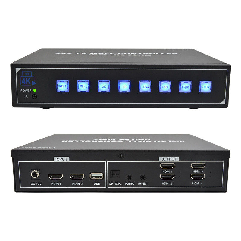 4K60 2x2 Video Wall Controller สําหรับ 4 เครื่องโทรทัศน์ Splicing รองรับ 1x2 1x3 1x4 4x1 3x1 2x1 UHD TV Wall Processor