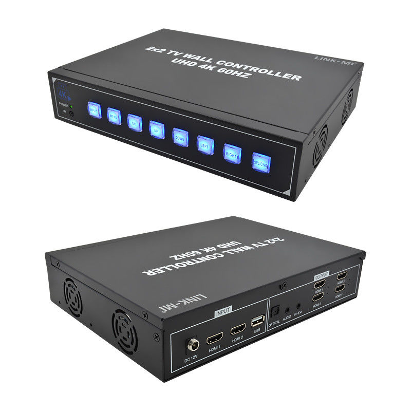 4K60 2x2 Video Wall Controller สําหรับ 4 เครื่องโทรทัศน์ Splicing รองรับ 1x2 1x3 1x4 4x1 3x1 2x1 UHD TV Wall Processor