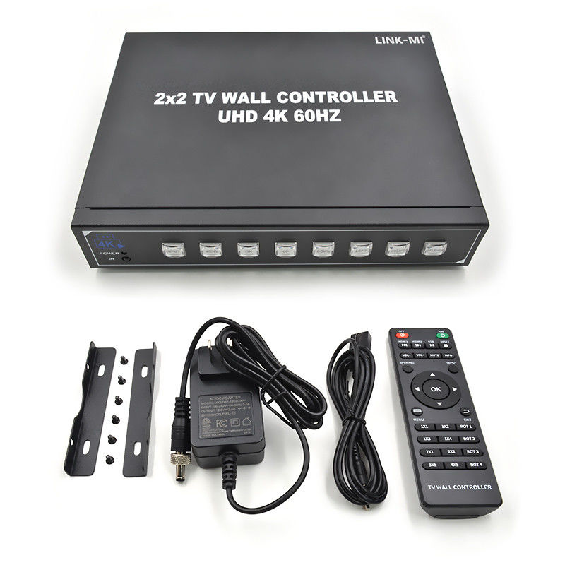 4K60 2x2 Video Wall Controller สําหรับ 4 เครื่องโทรทัศน์ Splicing รองรับ 1x2 1x3 1x4 4x1 3x1 2x1 UHD TV Wall Processor