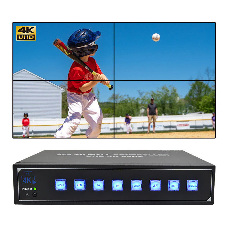4K60 2x2 Video Wall Controller สําหรับ 4 เครื่องโทรทัศน์ Splicing รองรับ 1x2 1x3 1x4 4x1 3x1 2x1 UHD TV Wall Processor