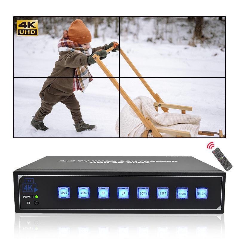 IR Remote Control 4K HDMI Video Wall Processor 2X2 สําหรับ 4 UHD TV 4K 60Hz LED Video Wall