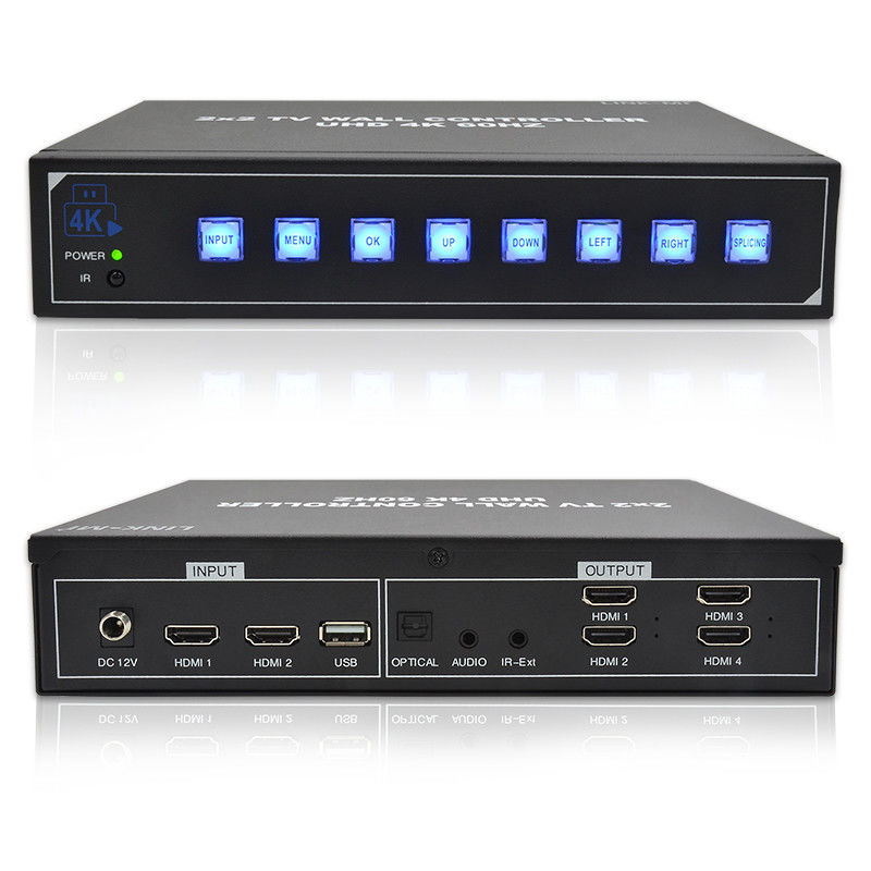 4K HDMI Video Wall Processor 2X2 สนับสนุน USB Auto Display สําหรับ 4 UHD TV 4K 60Hz LED Video Wall